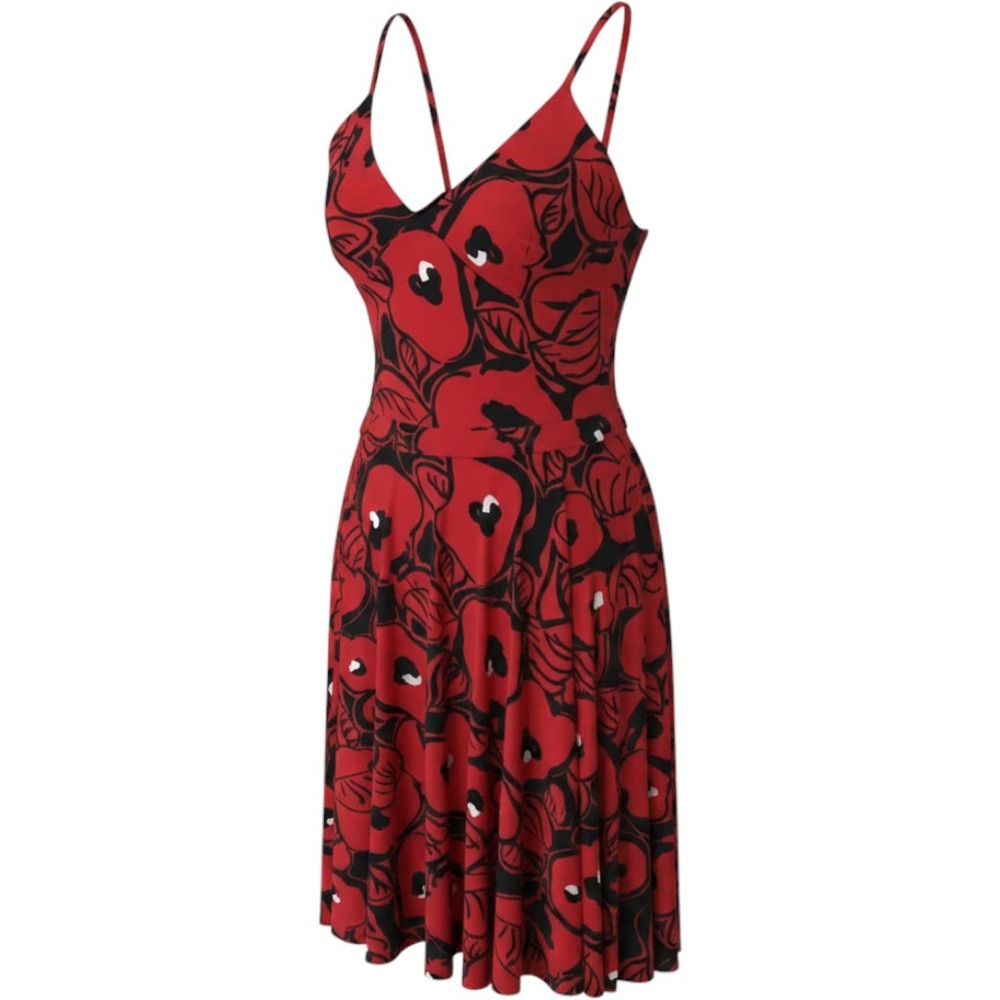 Kamalikulture Norma Kamali Red Black Poppy Floral Midi Dress Belted Womens M‎